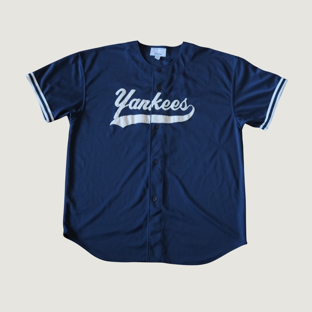 Vintage Starter Yankees Jersey Men Blue Jeter 2 Mesh Sportswear XL Button Up